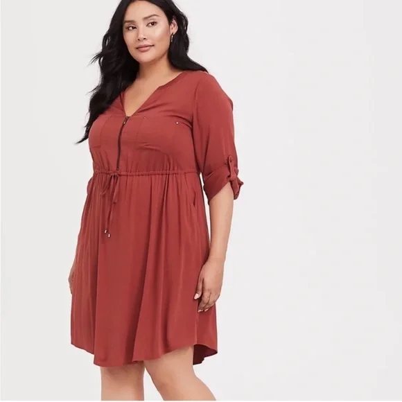 Torrid Plus-Size Burnt Orange Drawstring Waist Shirt Dress Size 3 - Picture 1 of 9